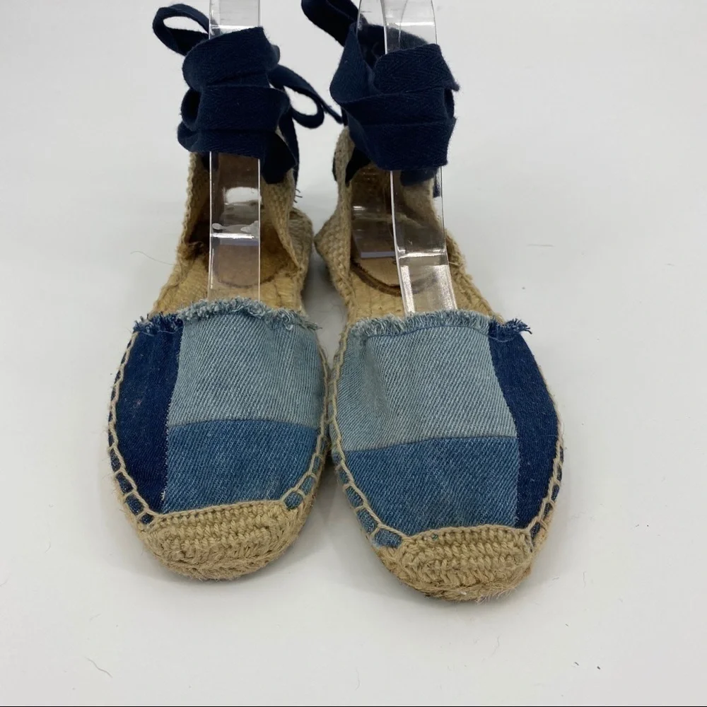 Denim patchwork Soludos ankle wrap espadrille 5.5